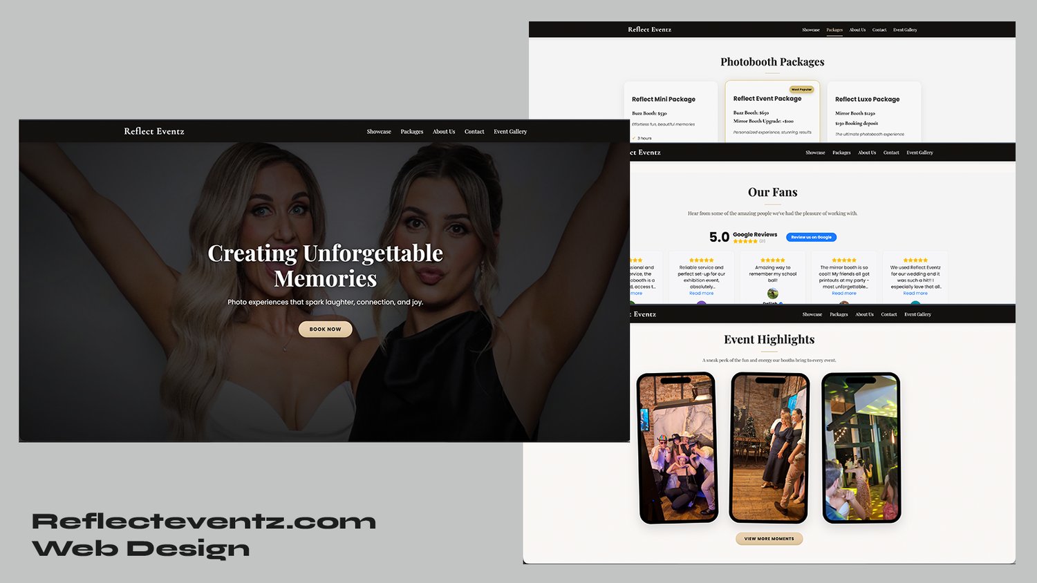 Reflect Events website design